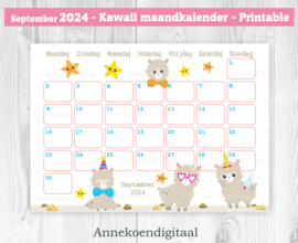 September 2024 kalender Lama - Kawaii
