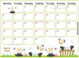 April 2020 kalender serie Kawaii