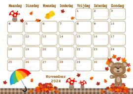 November 2024 kalender Herfst beren  - Beren