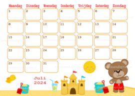 Juli 2024 kalender Strand beren  - Beren