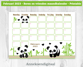Februari 2023 kalender Pandaberen - Beren en vrienden