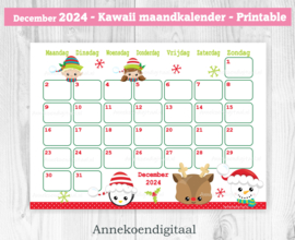 December 2024 kalender Bosdieren - Kawaii