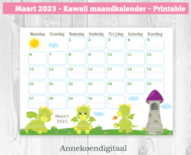 Maart 2023 kalender Draken - Kawaii