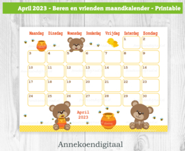 April 2023 kalender Honing beren - Beren en vrienden