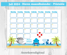 Juli 2024 kalender Haaien - Dieren
