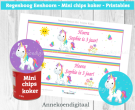 Regenboog Eenhoorn Mini Pringles Wikkels en Toppers