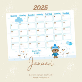 Januari 2025 kalender Winter beren  - Beren