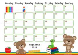 Augustus 2024 kalender beren  op school - Beren