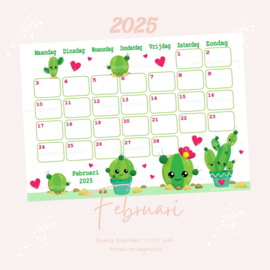 Februari 2025 kalender Cactussen - Kawaii