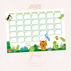 Juli 2025 kalender Regenwoud - Kawaii