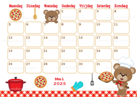 Mei 2025 kalender Pizza beren  - Beren