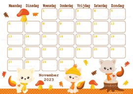 November 2023 kalender Bosdieren - Dieren