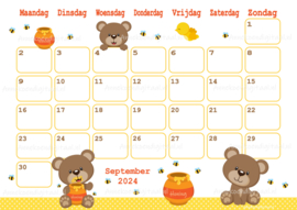 September 2024 kalender beren  met honing - Beren