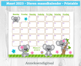 Maart 2023 kalender Koala Beren - Dieren