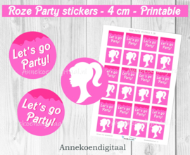 Roze Party Traktatie stickers 4 cm