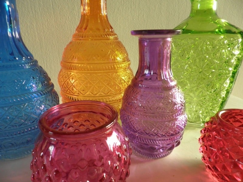 Set van 6 gekleurde flessen/waxinehouder (1) VERKOCHT UITVERKOCHT Stijl Junkie