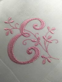 Geborduurde zakdoek wit met monogram initiaal 'leafs'