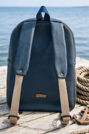 Rugzak jongens nautisch marineblauw kunstleer met geborduurde naam