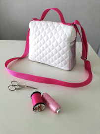 Meisjes handtasje schoudertasje wit zilver roze glitter hartje fuchsia