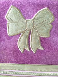 Rugzak meisjes donker roze glitter/ goud kunstleer 'strik' geborduurd