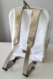 Rugzak hartje roze goud glitter wit kunstleer geborduurd sleutelhanger met naam