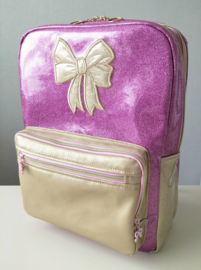 Rugzak meisjes donker roze glitter/ goud kunstleer 'strik' geborduurd