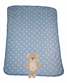 Superzacht wiegdekentje/ babydekentje licht blauw polkadot met beertje 75 x 100 cm