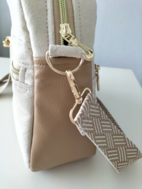 Luxe crossbody bag tas beige suede/ camel skaileer dames