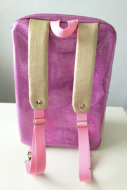 Rugzak meisjes donker roze glitter/ goud kunstleer 'strik' geborduurd