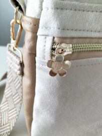 Luxe crossbody bag tas beige suede/ camel skaileer dames