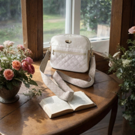Luxe crossbody bag tas beige suede/ camel skaileer dames