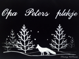 Zwart fluweel kussen met winterlandschap sneeuw en wolf gepersonaliseerd opa's plekje