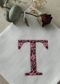 Landelijke linnen off white servet 'letter' gepersonaliseerd geborduurd bordeaux chinoiserie