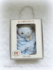 Knuffeldoekje hertje licht blauw/ oud blauw met naam geborduurd gepersonaliseerd