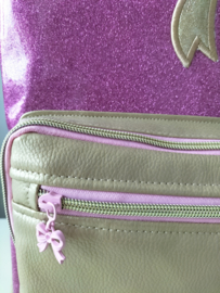 Rugzak meisjes donker roze glitter/ goud kunstleer 'strik' geborduurd
