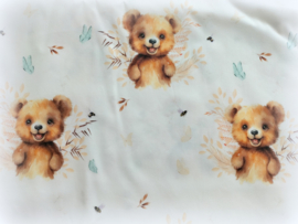 Hoeslaken ledikant 60 x 120 cm happy teddybeer bruin/ off white