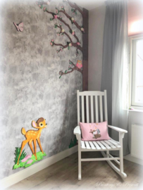 Baby/kinderkussentje licht roze canvas met hertje en konijntje
