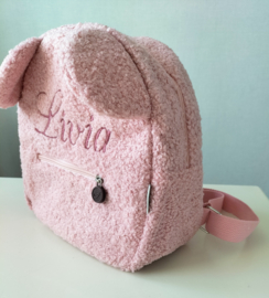 Rugzakje Teddystof roze met geborduurde naam