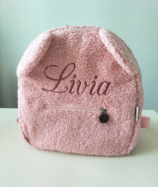 Rugzakje Teddystof roze met geborduurde naam