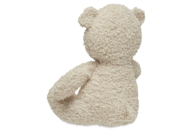Geboorte cadeau crème/ zandkleur gebreide wiegdeken geborduurd met naam, teddybeer Jollein