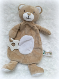 Eco Recycled knuffeldoekje beer met bijtring en geborduurde naam Soft Touch