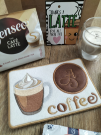 Mok onderzetter 'Coffee' geborduurd koffie pakket off white
