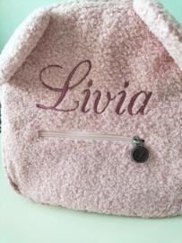 Rugzakje Teddystof roze met geborduurde naam