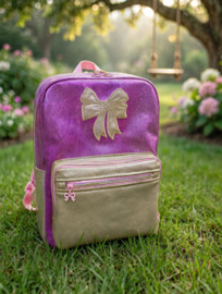 Rugzak meisjes donker roze glitter/ goud kunstleer 'strik' geborduurd