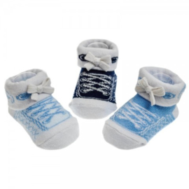 babysokjes stoere sneackersokjes blauw/licht blauw/donkerblauw 0 - 6 mnd.