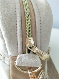 Luxe crossbody bag tas beige suede/ camel skaileer dames