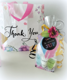 Cadeaupakket gastendoekje badsetje 'Voor de leukste juf' Thank you