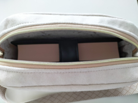 Luxe crossbody bag tas beige suede/ camel skaileer dames