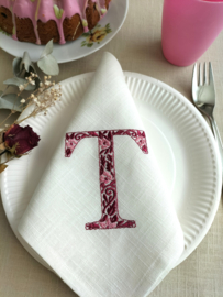Landelijke linnen off white servet 'letter' gepersonaliseerd geborduurd bordeaux chinoiserie