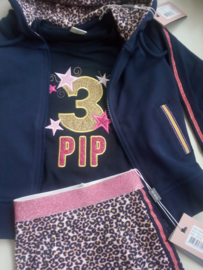 Donkerblauw verjaardagsshirt/ longsleeve met cijfer en naam roze goud glitter en sterren